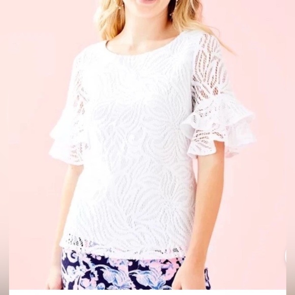 Lilly Pulitzer Tops - Lilly Pulitzer Lula Top – Size M
Style: Sea Swirling Lace in Resort White